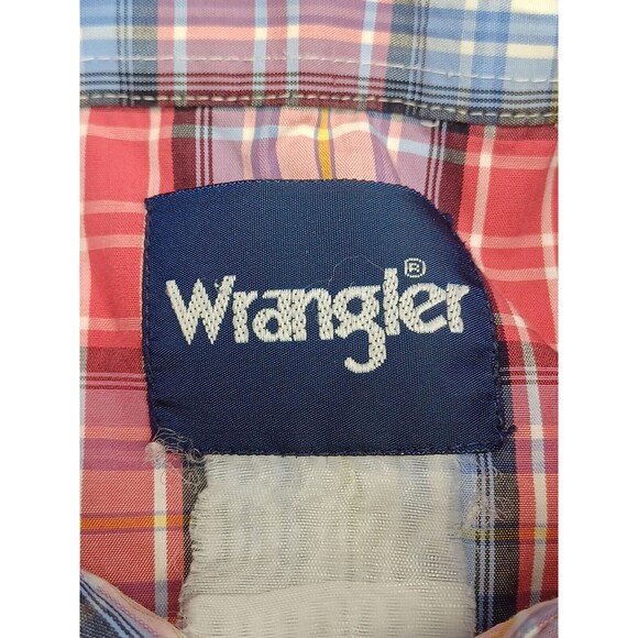 Wrangler American Cowboys Pearl Snaps Shirt Plaid Red Blue Short Sleeve XL - Picture 8 of 9
